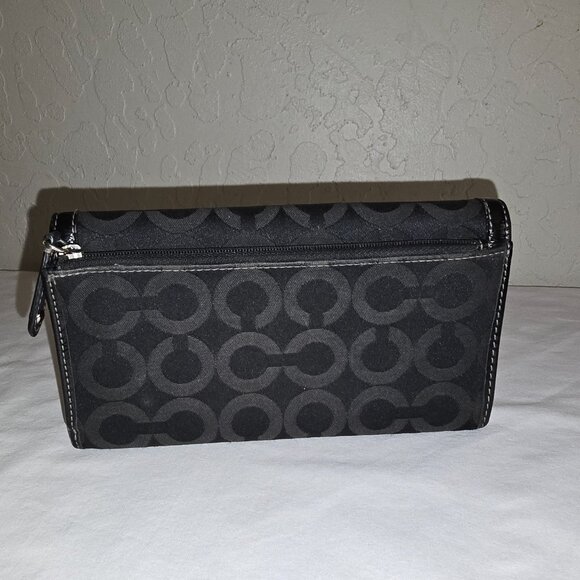 COACH 43641 Madison Black Op Art Signature Flap Clutch Wallet No Checkbook Cover - Picture 2 of 8